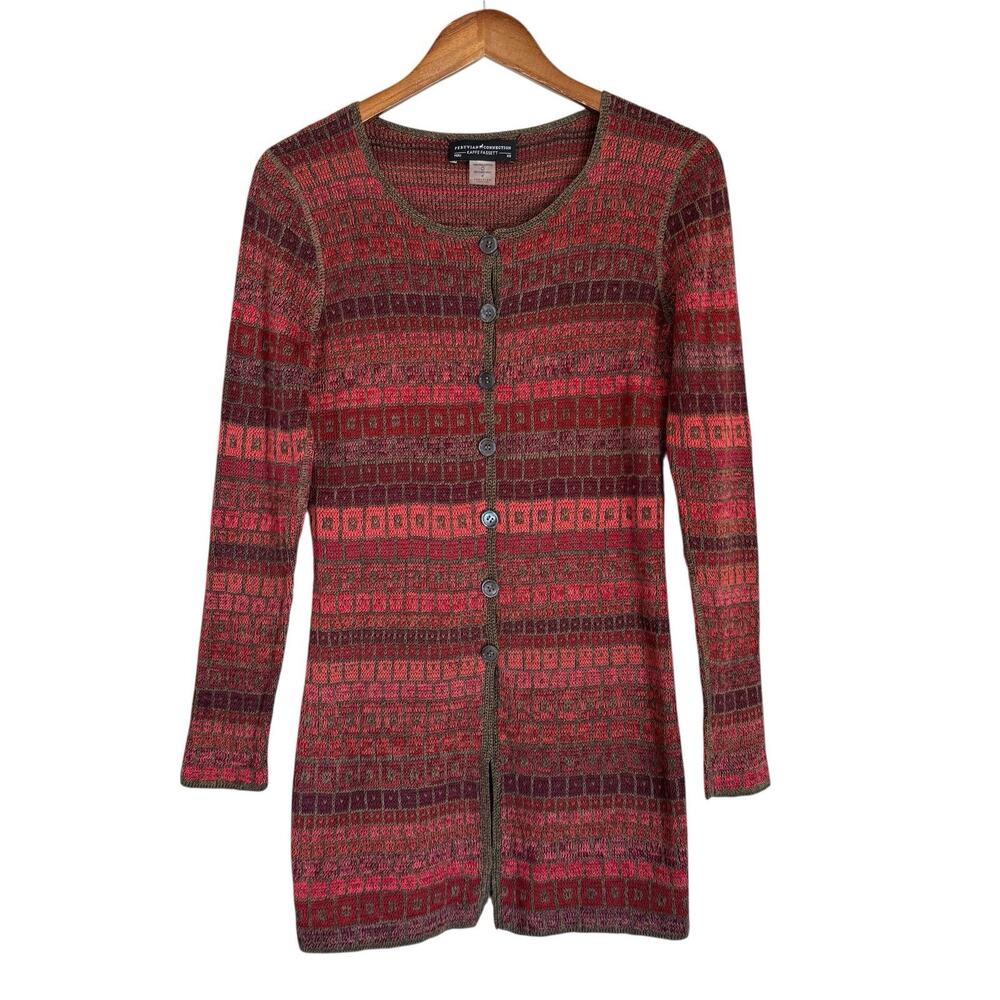 Peruvian Connection Kaffe Fassett 100% Pima Cotton Cardigan Sweater XS Abstract